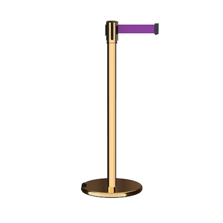 Retractable Belt Rolling Stanchion, 2ft Pol.Brass Post  7.5ft Purple